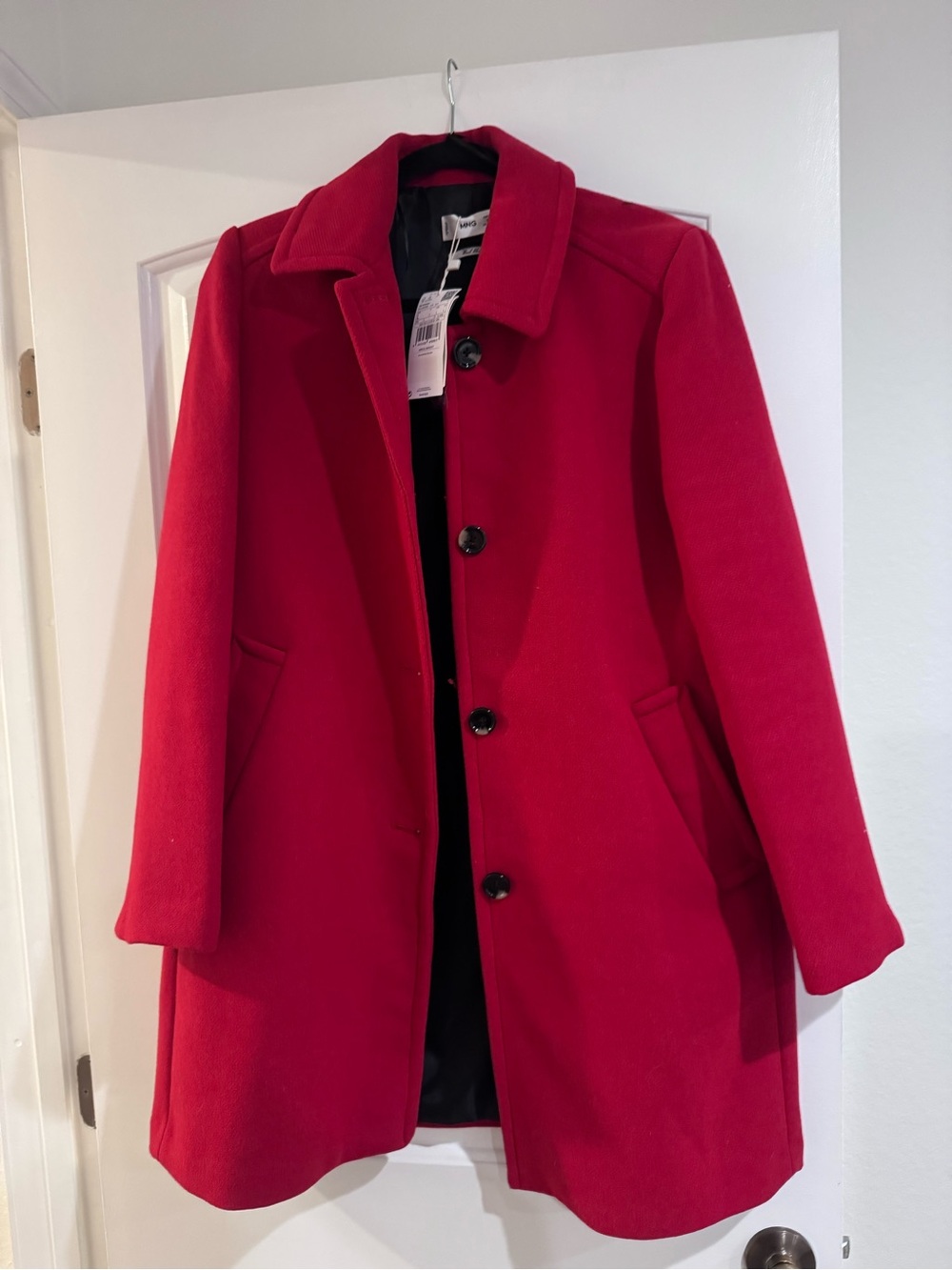 Mango Red Single-Breasted Wool Blend Coat